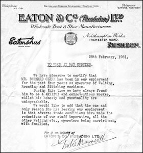 Letter from Eaton & So Ltd, when Bernard left their employ