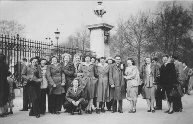 Audrey & the group of Land Army girls outside Buckingham Palace.